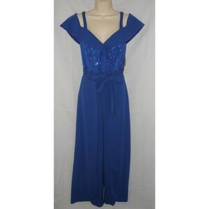 NEW Sparkly Sequined Royal Blue Sz 10 Wide Split Leg 1 Pc Jumpsuit SHELBY NITES